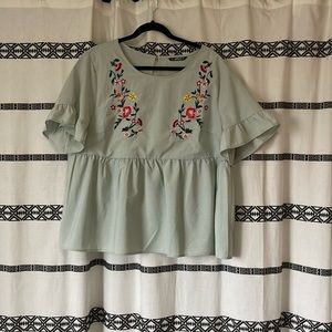 SHEIN Embroidered Mint Green Blouse 2X